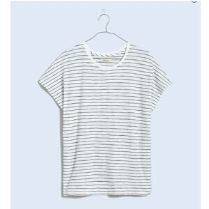 Madewell Dolman Sleeve Crew Neck Tee in Slub Eyelet White Black Striped Medium